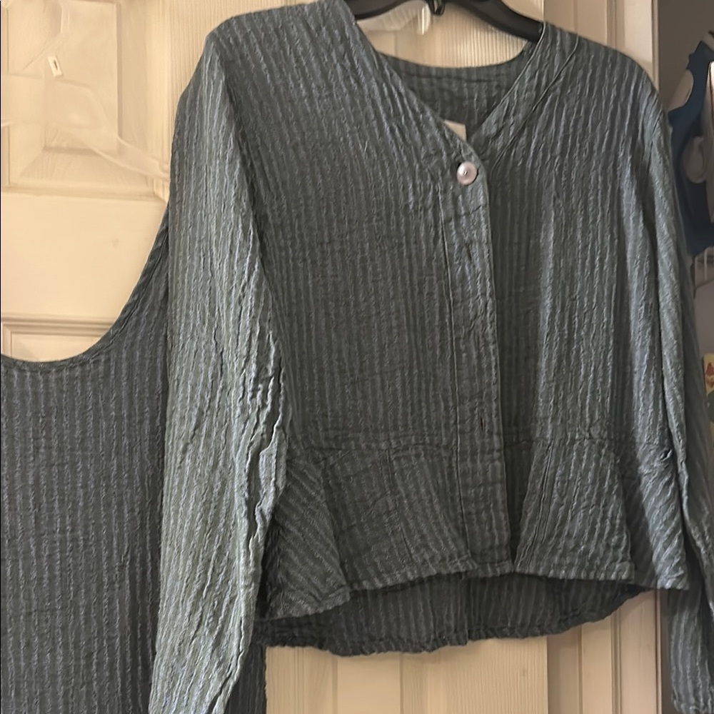 Flax Green Button Down Shirt with Mandarin Collar